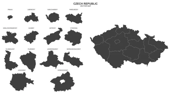 Politische Landkarte Der Tschechischen Republik Auf Weißem Hintergrund — Stockvektor