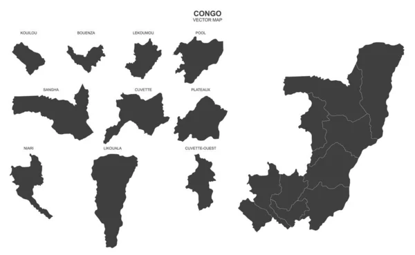 Politische Landkarte Des Kongo Auf Weißem Hintergrund — Stockvektor