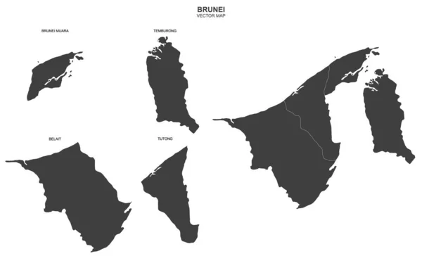 Carte Politique Brunei Sur Fond Blanc — Image vectorielle