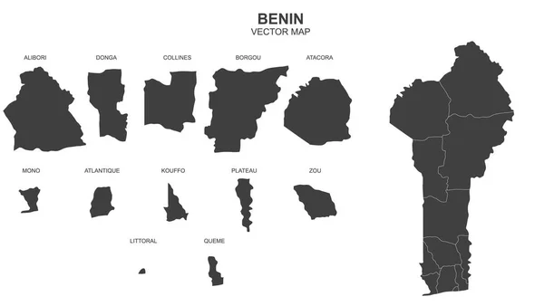 Graue Vektorkarte Von Benin Auf Transparentem Hintergrund — Stockvektor