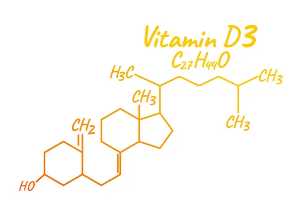 D3 vitamini etiket ve simge. Kimyasal formülü ve yapısı Logo. Vektör çizim.