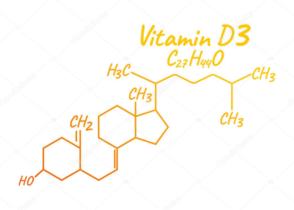 Vitamin D3 Label and Icon. Chemical Formula and Structure Logo. Vector Illustration.