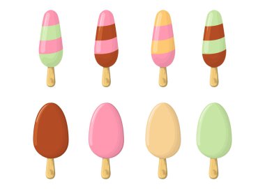Dondurma karikatür simge kümesi. Yaz dondurma Logo ve dondurma dükkanı için etiket. Vektör çizim.
