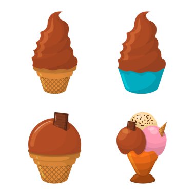 Dondurma karikatür simge kümesi. Yaz dondurma Logo ve dondurma dükkanı için etiket. Vektör çizim.