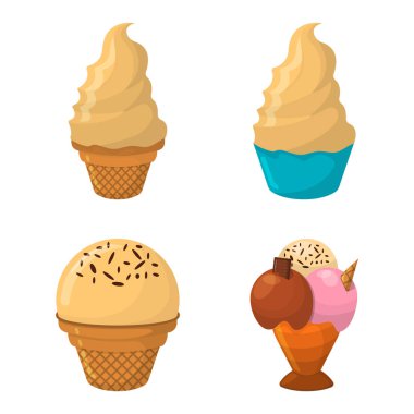 Dondurma karikatür simge kümesi. Yaz dondurma Logo ve dondurma dükkanı için etiket. Vektör çizim.