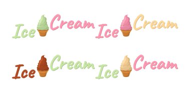 Dondurma karikatür simge kümesi. Yaz dondurma Logo ve dondurma dükkanı için etiket. Vektör çizim.