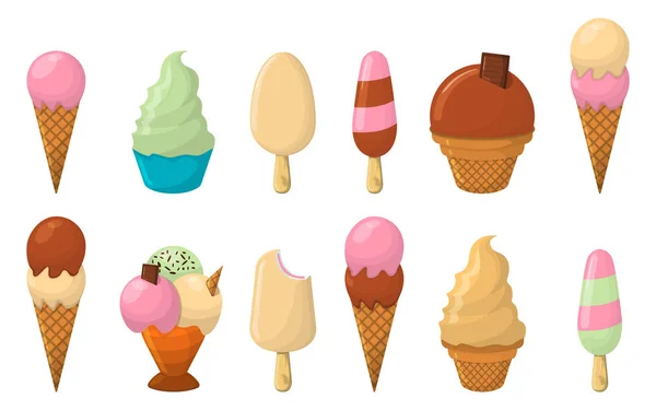 Set Ice Cream Cartoon Icon Summer Sundae Logo Label Ice — Stock Vector