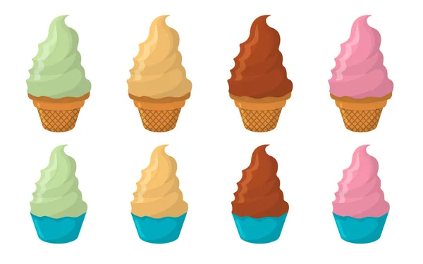 Set Van Ijs Cartoon Icoon Zomer Sundae Logo Label Voor — Stockvector