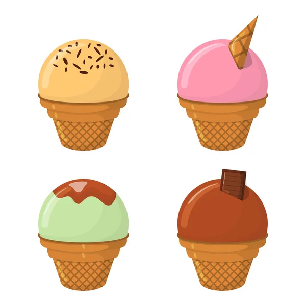 Conjunto Ice Cream Cartoon Icon Summer Sundae Logo Label Ice — Vetor de Stock