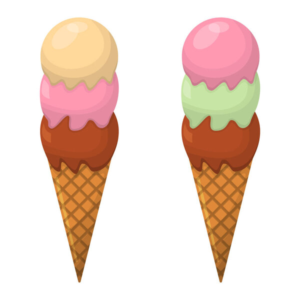 Set of Ice Cream Cartoon Icon. Summer Sundae Logo and Label for Ice Cream Shop. Vector Illustration.