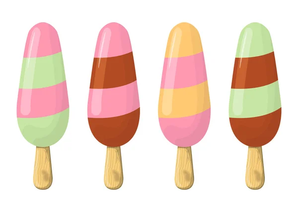 Conjunto Ice Cream Cartoon Icon Summer Sundae Logo Label Ice — Vetor de Stock