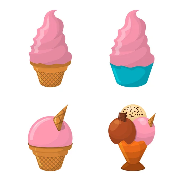 Conjunto Helado Icono Dibujos Animados Verano Sundae Logo Etiqueta Para — Archivo Imágenes Vectoriales