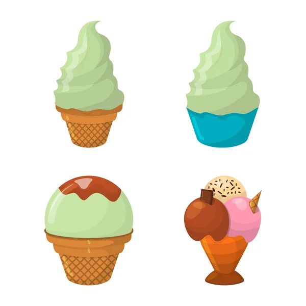 Conjunto Ice Cream Cartoon Icon Summer Sundae Logo Label Ice — Vetor de Stock