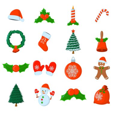Xmas izole simge kümesi. Karikatür tarzı. Noel için vektör çizim.