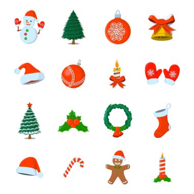 Xmas izole simge kümesi. Karikatür tarzı. Noel için vektör çizim.