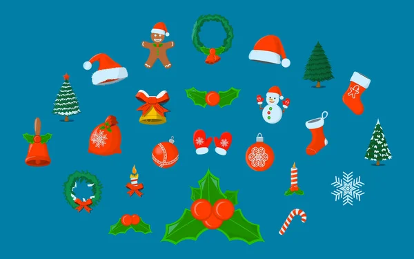 Xmas izole simge kümesi. Karikatür tarzı. Noel için vektör çizim.