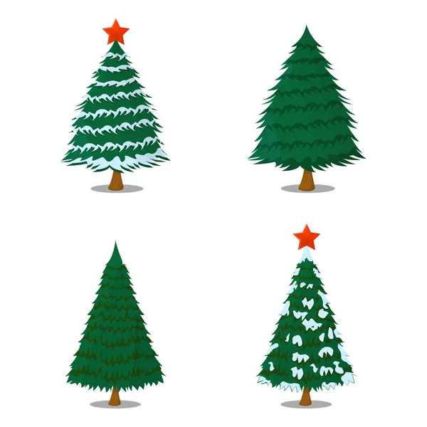 Reihe Von Baum Weihnachten Isoliert Symbol Cartoon Stil Vektor Illustration — Stockvektor