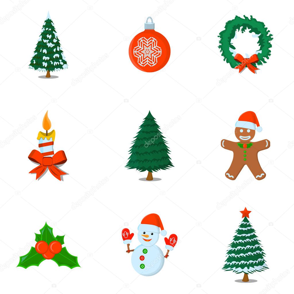 Set of XMas Isolated icon. Cartoon style. Vector Illustration for Christmas day.
