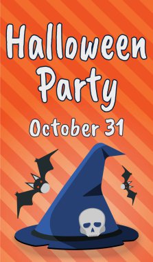 Mutlu Cadılar Bayramı partisi tebrik kartı. Mutlu Cadılar Bayramı afiş ve poster. Vektör çizim.