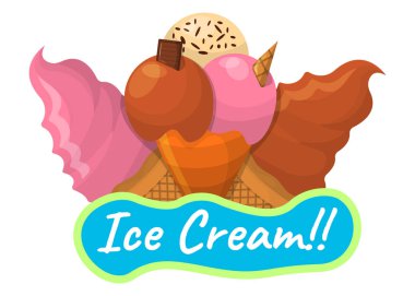 Yaz dondurma Logo ve dondurma dükkanı için etiket. Simge vektör çizim.