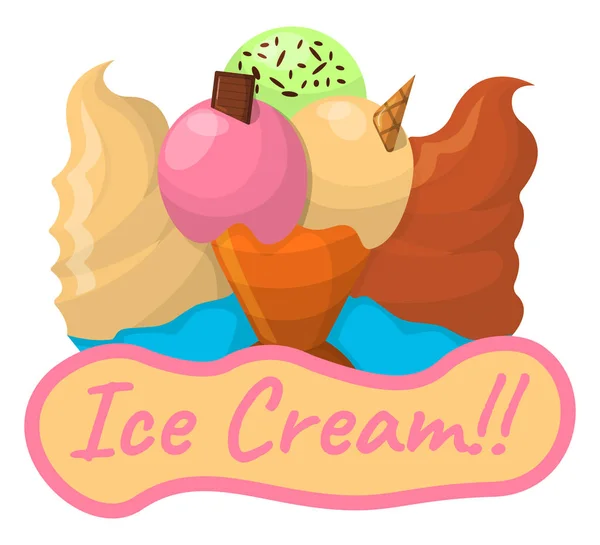 Verano Sundae Logo Etiqueta Para Tienda Helados Icono Vector Ilustración — Vector de stock