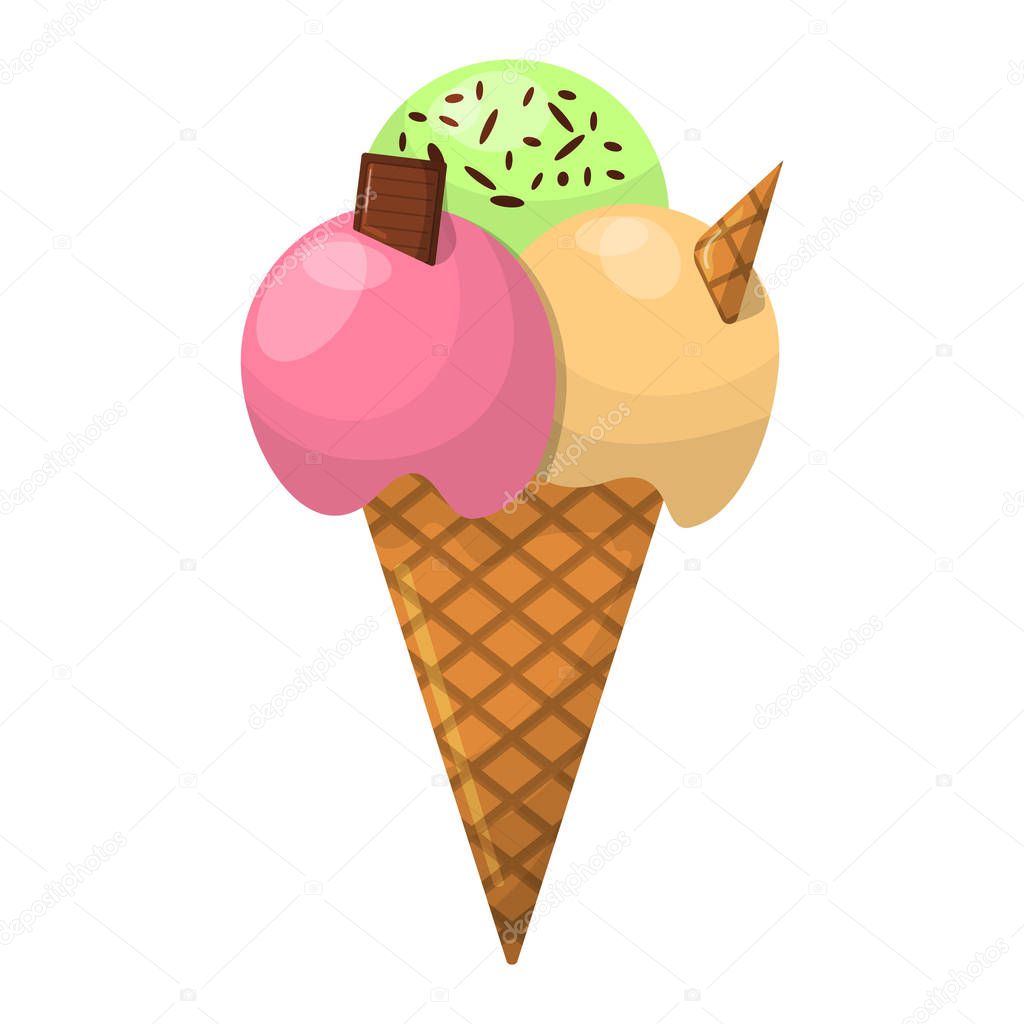 Ice Cream Cartoon Icon. Summer Sundae Logo and Label for Ice Cream Shop. Vector Illustration.