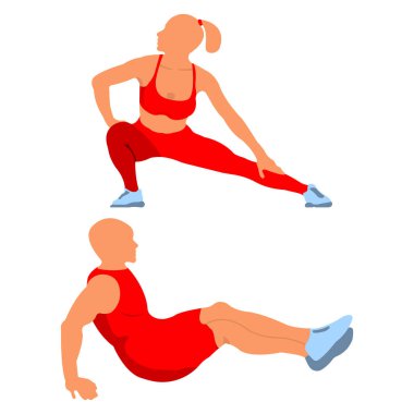 Kadın ve erkek poz Logo ve simge uygun. Spor siluet etiketi Web arka plan üzerinde. Çizgi film vektör çizim