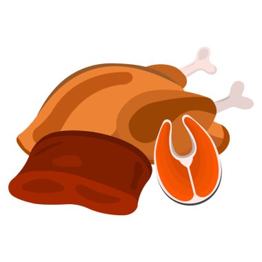 Et, Balık simgesi. Gıda etiketi, Web ve afiş logo. Çizgi film vektör çizim