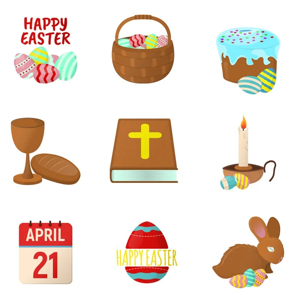 Conjunto de iconos de Pascua. Feliz Pascua sobre fondo blanco. Estilo de dibujos animados. Ilustración vectorial — Vector de stock