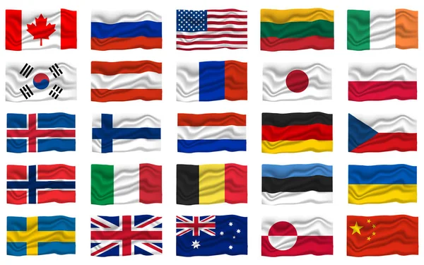 Grote set vlagpictogram. Nationale vlag banner. Cartoon vector illustratie — Stockvector