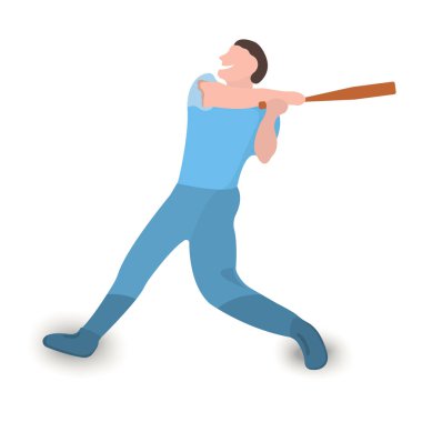 Beyzbol oyuncusu simgesi. Beyaz Arka Plan üzerinde spor etiketi. Karakter Karikatür tarzı. Vektör İllüstrasyonu