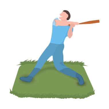 Beyzbol oyuncusu simgesi. Beyaz Arka Plan üzerinde spor etiketi. Karakter Karikatür tarzı. Vektör İllüstrasyonu