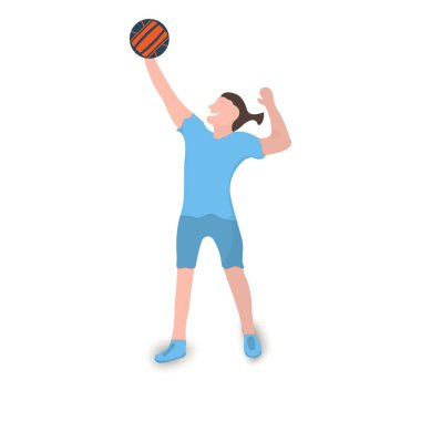 Voleybolcu simgesi. Beyaz Arka Plan üzerinde spor etiketi. Karakter Karikatür tarzı. Vektör İllüstrasyonu