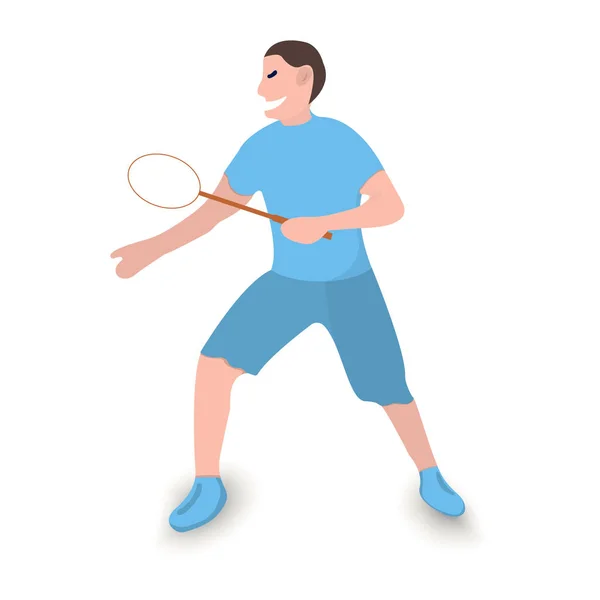 Ícone de jogador de tênis. Rótulo desportivo sobre fundo branco. Estilo dos desenhos animados de personagem. Ilustração vetorial — Vetor de Stock