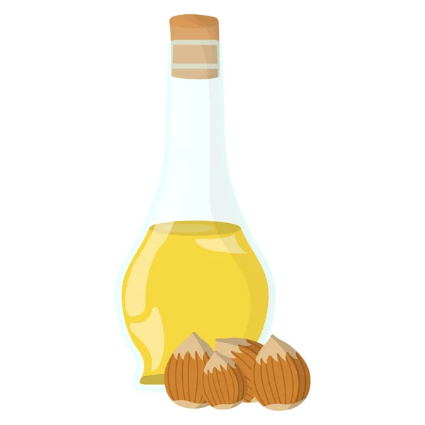 Hazelnootolie pictogram. Olie, vet, voedsel label, logo voor web en banners. Cartoon vector illustratie — Stockvector
