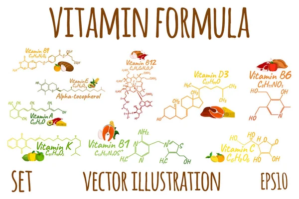 Complesso vitaminico con Formula Label e Icona. Illustrazione del vettore del fumetto — Vettoriale Stock