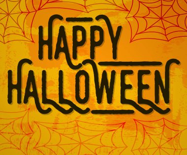 Örümcek Ağı ile Mutlu Cadılar Bayramı. Kavram Etiketi, Afiş, Sanat, Simge. Karikatür Vektör İllüstrasyon