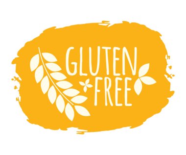 Gluten ücretsiz etiket. Sağlıklı ve organik gıda. Yazı tipi fırça ile. Gıda intoleransı sembolleri ve rozetleri. Vektör çizim simgesi