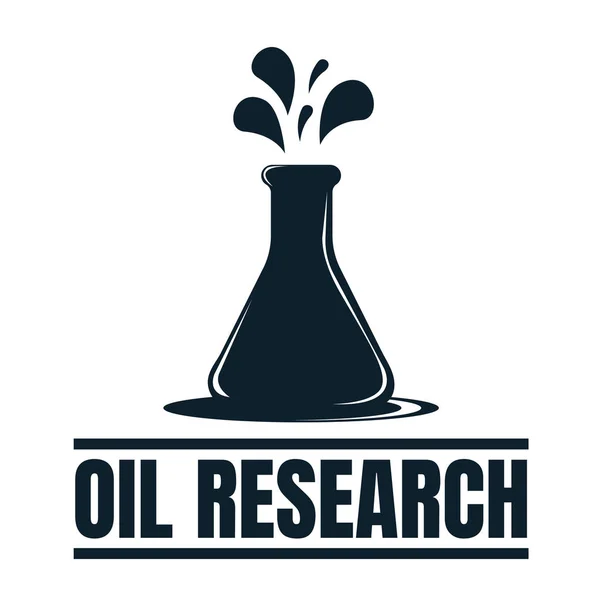 Метка "Oil Research" с каплей масла. Разработка и добыча нефти. Мировое производство бензина. Символ нефтяного бизнеса, икона и значок. Простая векторная иллюстрация — стоковый вектор