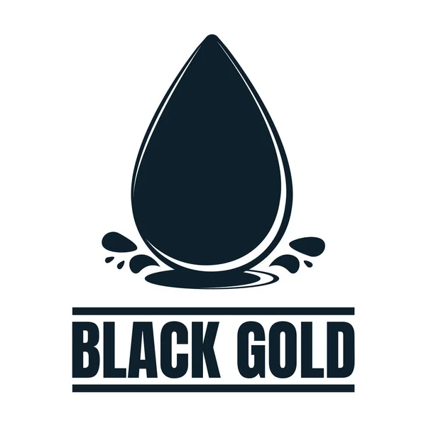 Etiqueta de oro negro con gota de aceite. Desarrollo y extracción de petróleo. Producción mundial de petróleo. Oil Business Symbol, Icon and Badge (en inglés). Ilustración simple de vectores — Archivo Imágenes Vectoriales