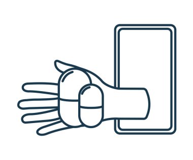 Smartphone Icon ile Online İlaç. Sağlık Tıbbı ve Yaşam Tarzı Kavramı. Anahat Sanal Doktor. Tıbbi Sembol, Simge ve Rozet. Basit Vektör çizimi