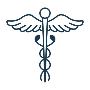Caduceus Simgesi. Sağlık Tıbbı ve Yaşam Tarzı Kavramı. Anahat Sanal Doktor. Tıbbi Sembol, Simge ve Rozet. Basit Vektör çizimi