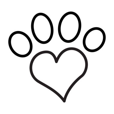 Kalp Simgesi ile Paw. Sağlık Tıbbı ve Evcil Hayvan Bakımı Kavramı. Anahat ve Siyah Evcil Hayvan. Evcil Hayvan Sembolü, Simge ve Rozet. Basit Vektör çizimi