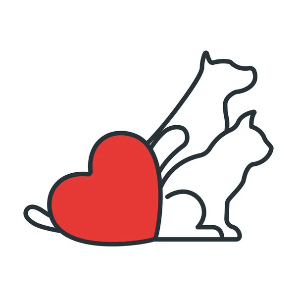 Σκύλος και γάτα με το εικονίδιο της καρδιάς. Ιδέα για ιατρική περίθαλψη και φροντίδα κατοικίδιων ζώων. Περίγραμμα και μαύρο οικόσιτο ζώο. Κατοικίδια σύμβολο, εικονίδιο και σήμα. Απλή απεικόνιση διανυσματικών φορέων — Διανυσματικό Αρχείο