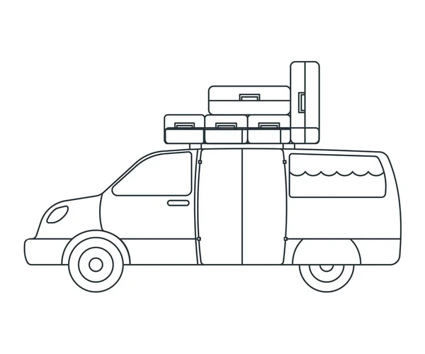 여행 자동차 아이콘. 야외 및 하이킹 여행을위한 개념. 윤곽선 스타일입니다. 여행 기호, 로고, 아이콘 및 배지. 간단한 벡터 일러스트레이션 — 스톡 벡터