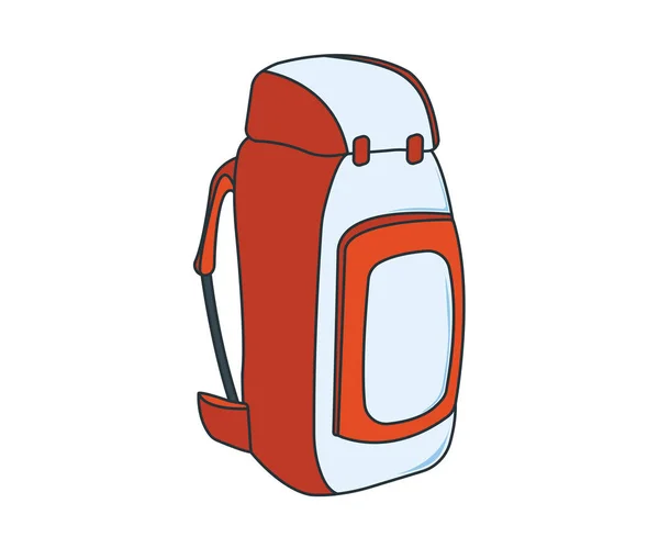 Campingrucksack-Ikone. Konzept für Outdoor- und Wanderausflüge. Stoff zum Überleben. Cartoon-Stil. Reisesymbol, Logo, Symbol und Abzeichen. einfache Vektorillustration — Stockvektor
