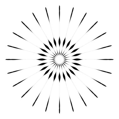 Retro Güneş Patlaması Şekli. Vintage logo, etiketler, rozetler. Vektör tasarım elemanı izole edildi. Minimum siyah havai fişek patlaması