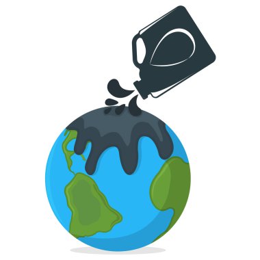 Petrol Kirliliği Konsepti Simge ve Etiket. Petrol 'den Dünya Kirliliği. Teknolojik Felaket Sembolü, Simge ve Rozet. Çizgi film Vektör illüstrasyonu