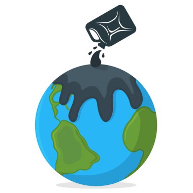 Petrol Kirliliği Konsepti Simge ve Etiket. Petrol 'den Dünya Kirliliği. Teknolojik Felaket Sembolü, Simge ve Rozet. Çizgi film Vektör illüstrasyonu