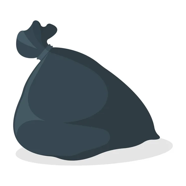 Icono de la bolsa de basura. Bolsa de basura negra sobre fondo blanco. Símbolo, icono e insignia. Dibujos animados Vector ilustración — Archivo Imágenes Vectoriales